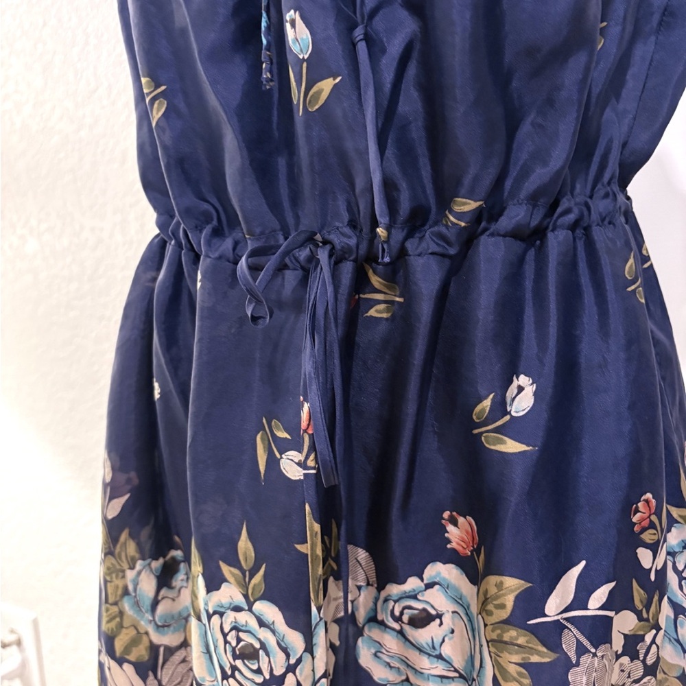Johnny Was Floral Navy Blue Silk Dress Small - Picture 4 of 7